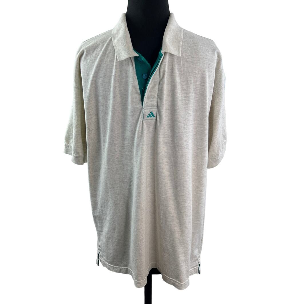 Vintage ADIDAS 90s Heather Gray Green Men Polo Shirt Collared Golf Size Large L